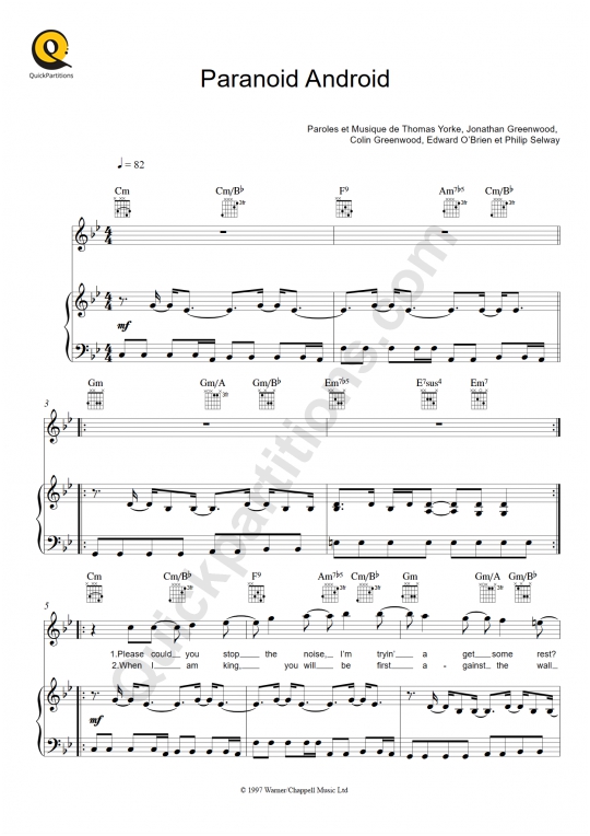 Partition piano Paranoid Android - Radiohead