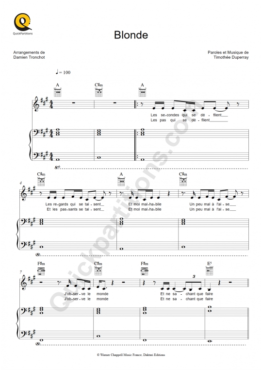 Blonde Piano Sheet Music - Louane