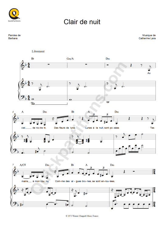 Clair de nuit Piano Sheet Music - Barbara