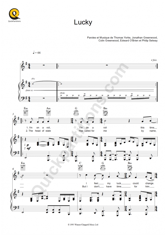 Partition piano Lucky - Radiohead
