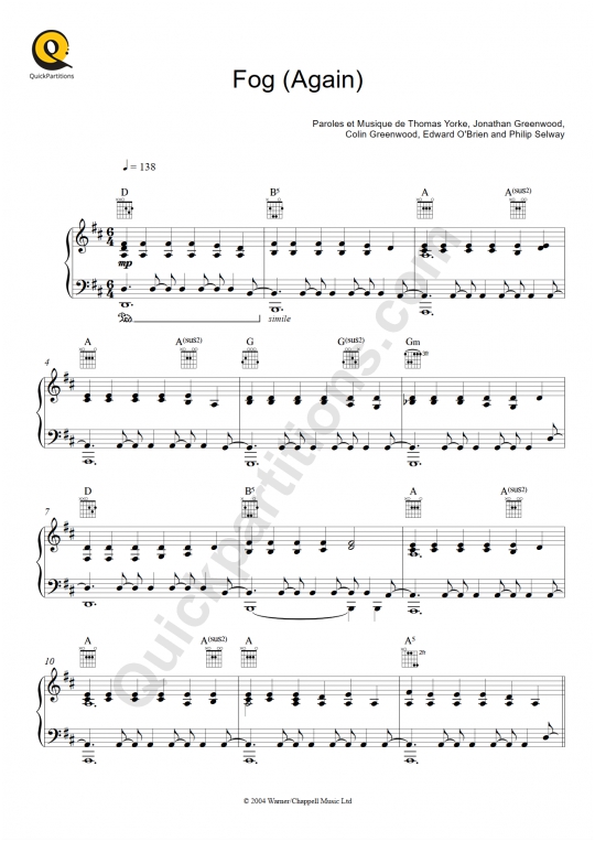 Partition piano Fog (Again) - Radiohead