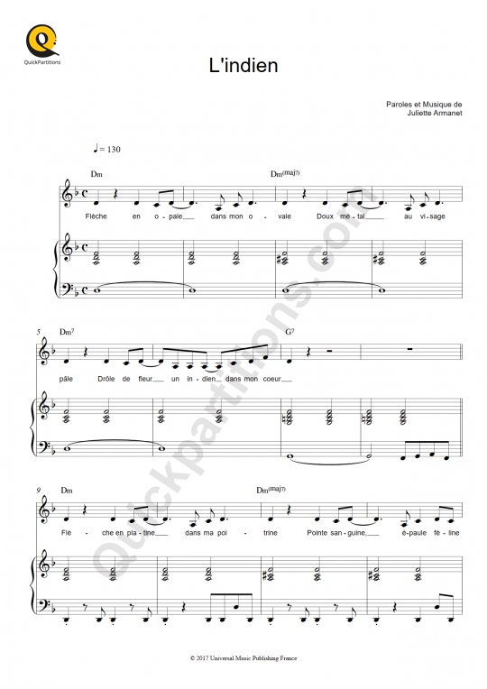 L'indien Piano Sheet Music - Juliette Armanet