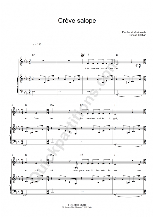 Partition piano Crève salope - Renaud