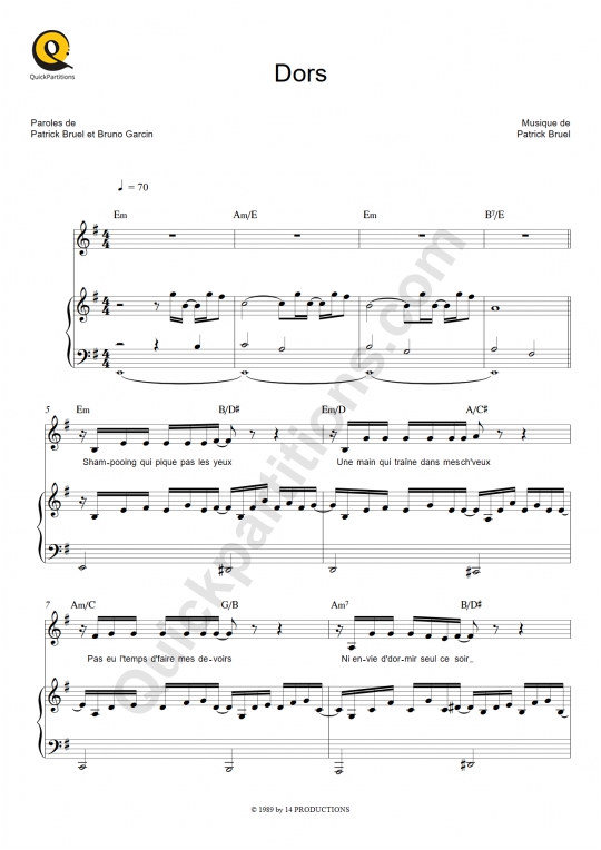 Dors Piano Sheet Music - Patrick Bruel