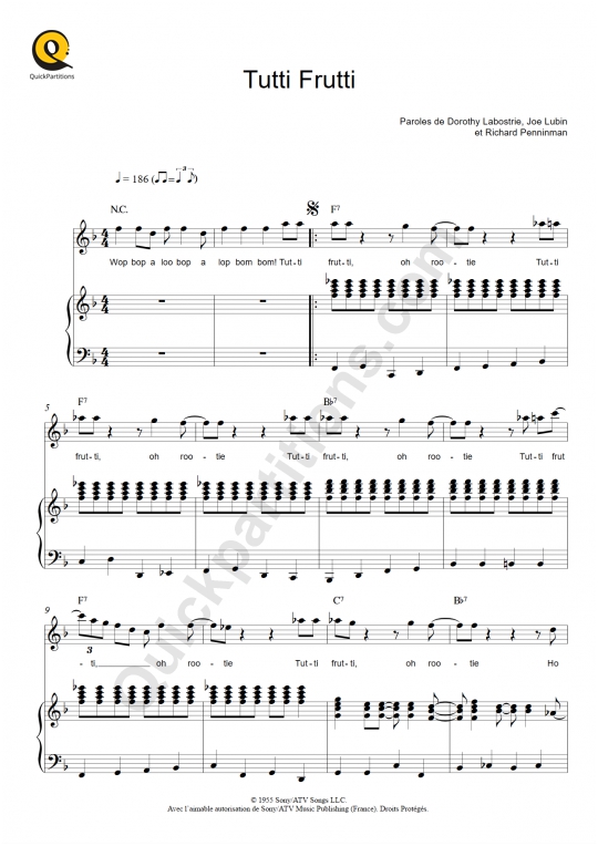 Partition piano Tutti Frutti - Little Richard