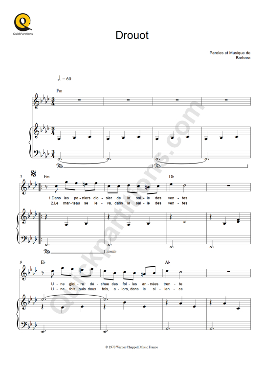 Partition piano Drouot - Barbara
