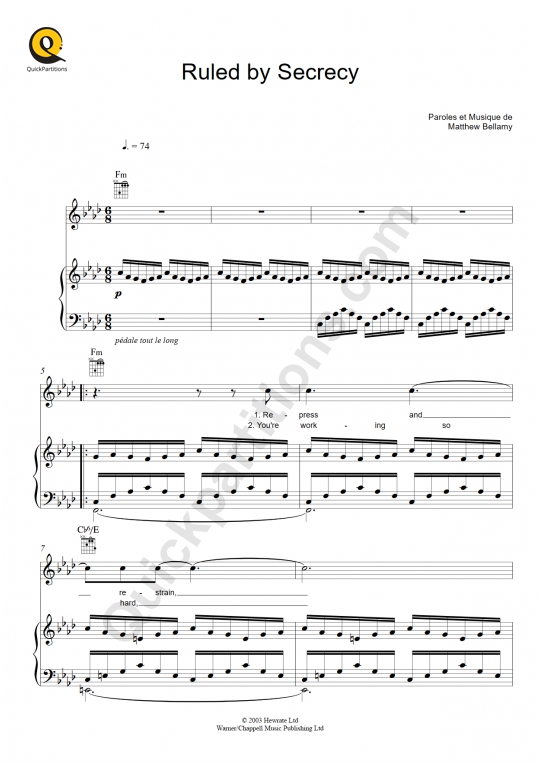 Ruled by Secrecy Piano Sheet Music - Muse