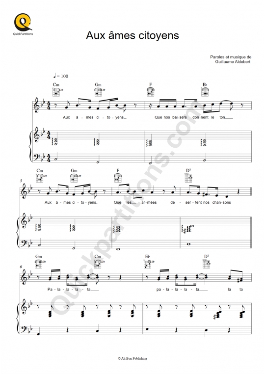 Aux âmes citoyens Piano Sheet Music - Aldebert