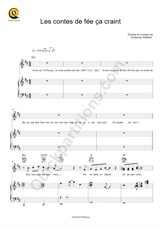 Les contes de fée ça craint Piano Sheet Music - Aldebert