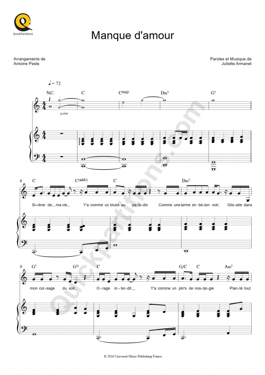 Manque d'amour Piano Sheet Music - Juliette Armanet