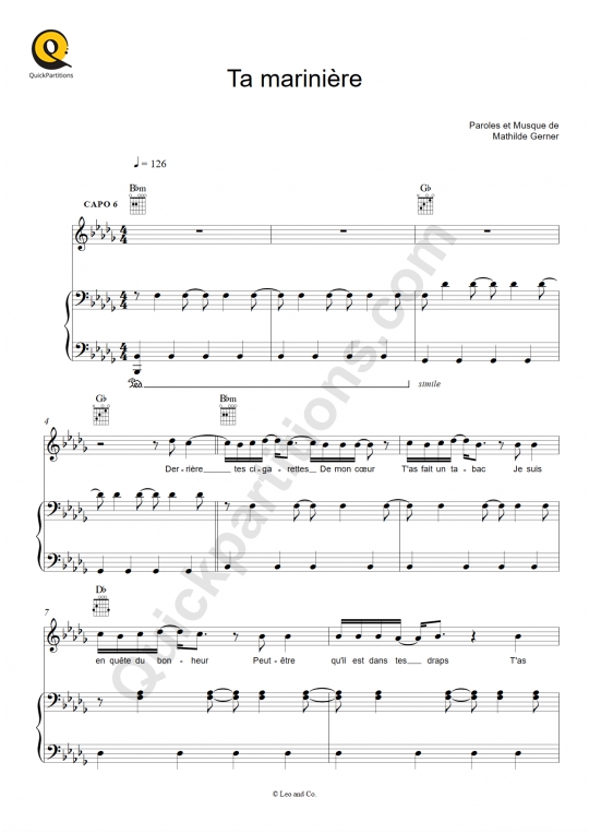 Partition piano Ta marinière - Hoshi