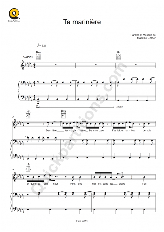 Ta marinière Piano Sheet Music - Hoshi