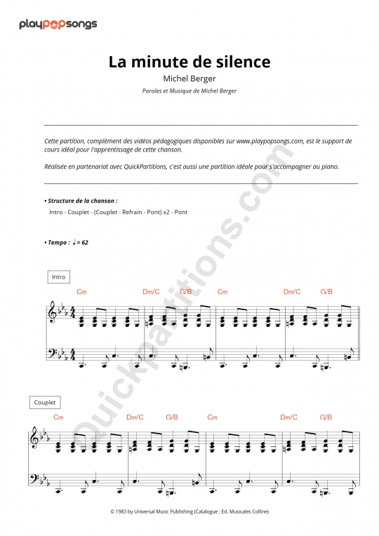 Support de cours La minute de silence - PlayPopSongs