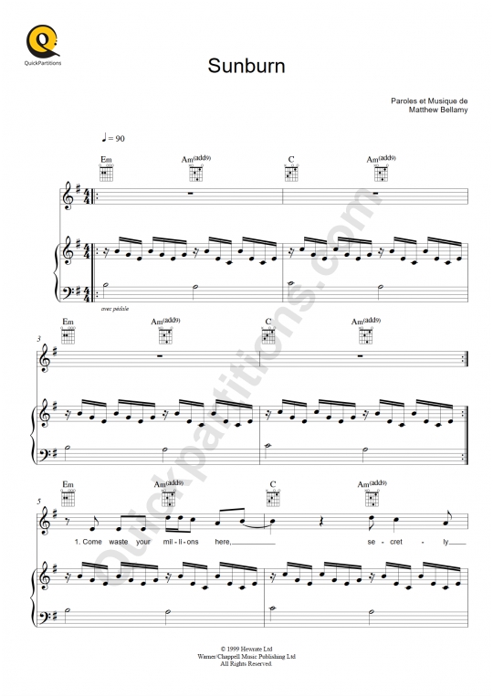 Partition piano Sunburn - Muse
