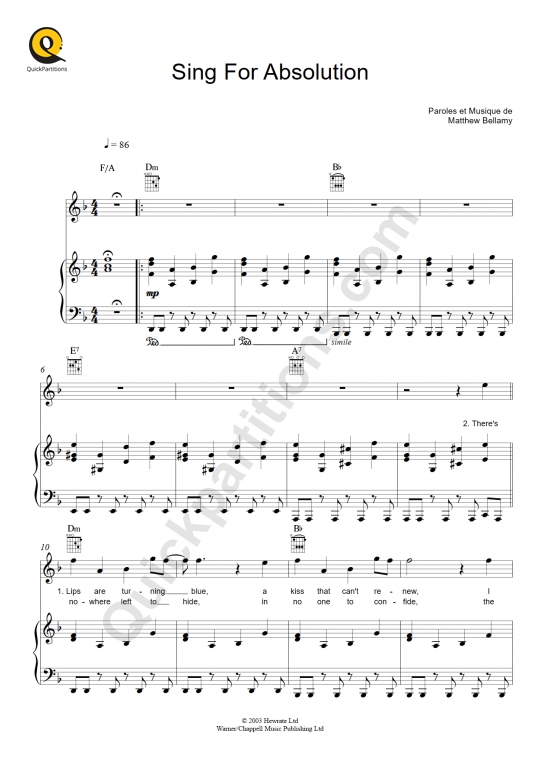 Sing For Absolution Piano Sheet Music - Muse