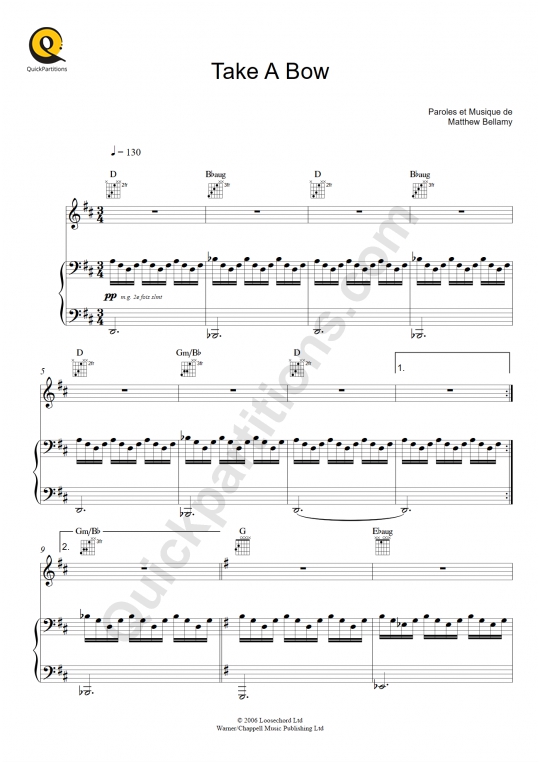 Take A Bow Piano Sheet Music - Muse