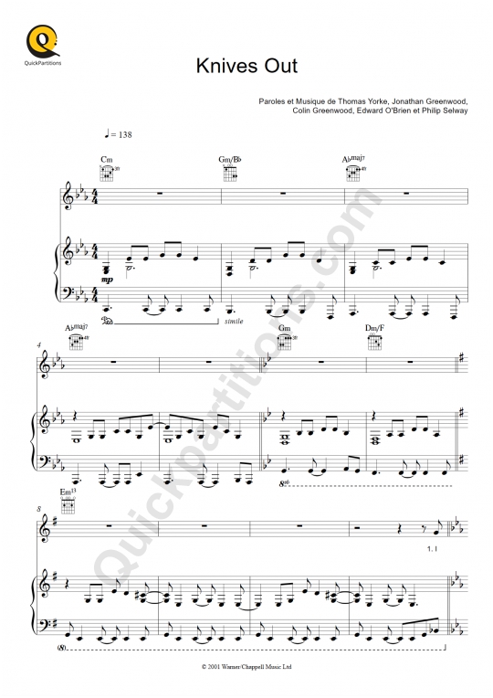 Partition piano Knives Out - Radiohead