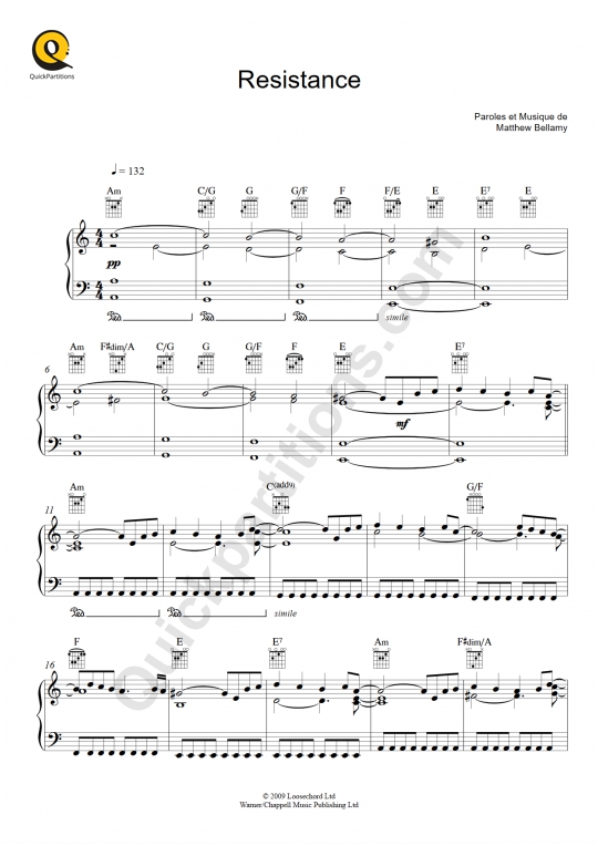 Resistance Piano Sheet Music - Muse