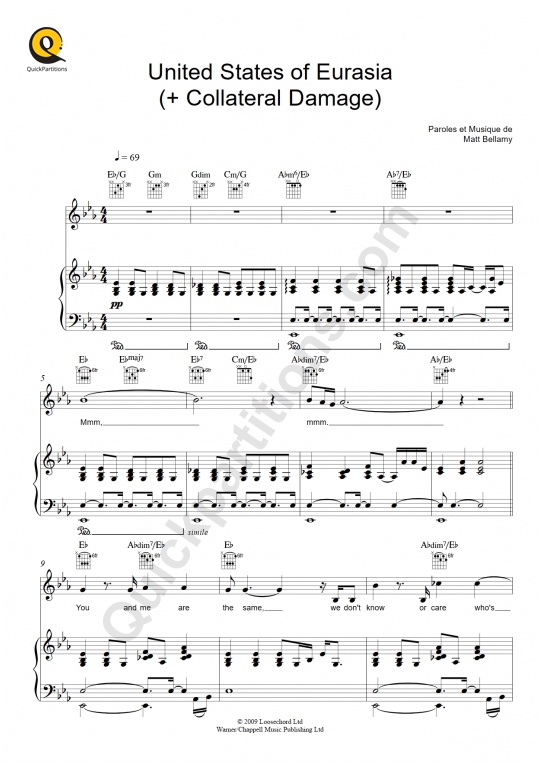 United States of Eurasia (+ Collateral Damage) Piano Sheet Music - Muse