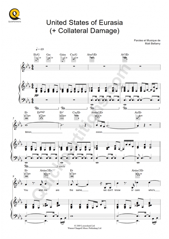 Partition piano United States of Eurasia (+ Collateral Damage) - Muse