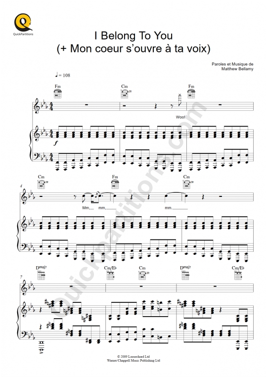 Partition piano I Belong To You (+ Mon coeur s'ouvre à ta voix) - Muse