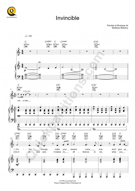 Partition piano Invincible - Muse