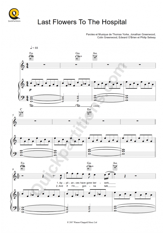 Last Flowers To The Hospital Piano Sheet Music - Radiohead