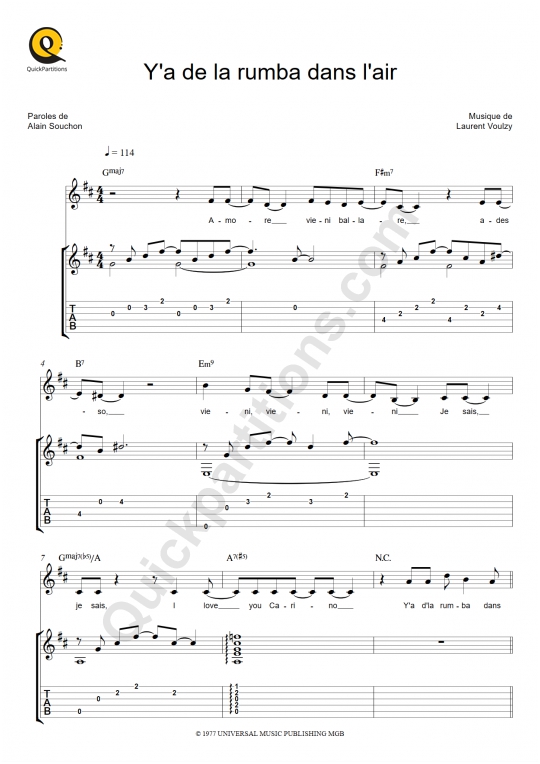 Y'a d'la rumba dans l'air Guitar Tab - Alain Souchon