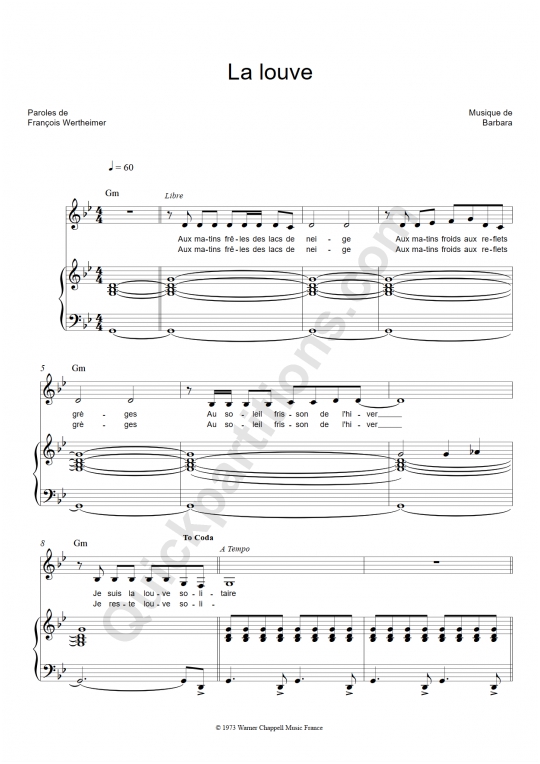 La louve Piano Sheet Music - Barbara