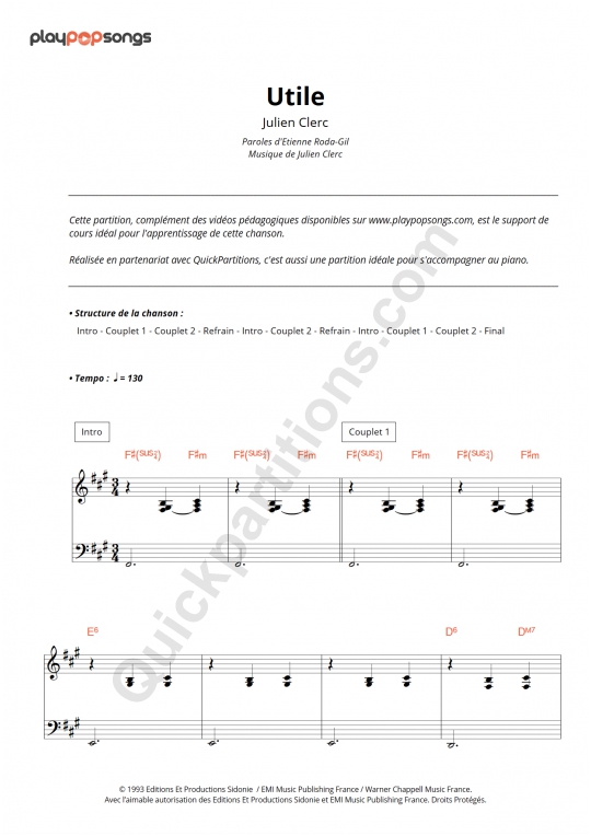 Support De Cours Utile Playpopsongs Partition Digitale