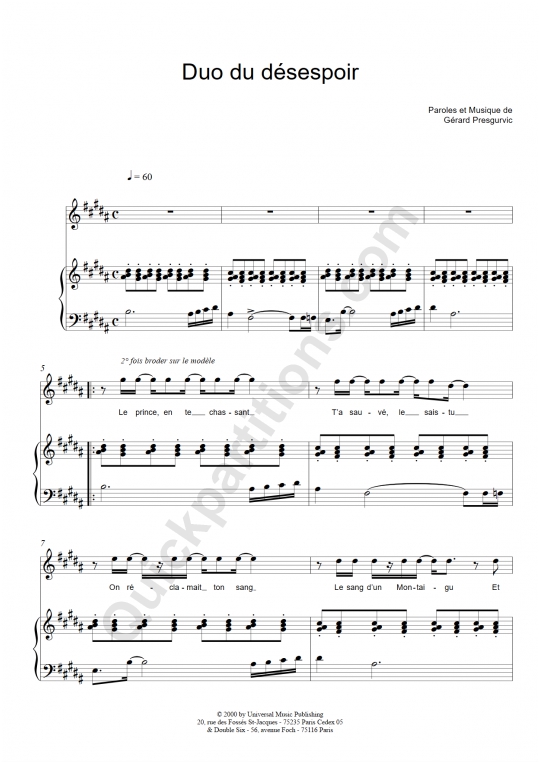 Duo du désespoir Piano Sheet Music - Romeo et Juliette