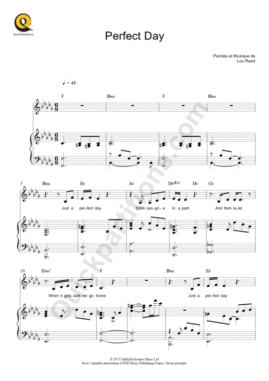 Perfect Day Piano Sheet Music - Lou Reed
