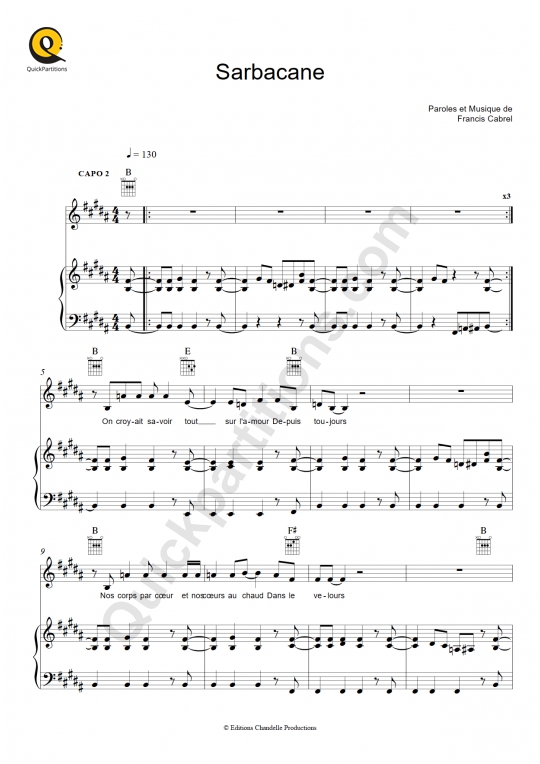 Sarbacane Piano Sheet Music - Francis Cabrel