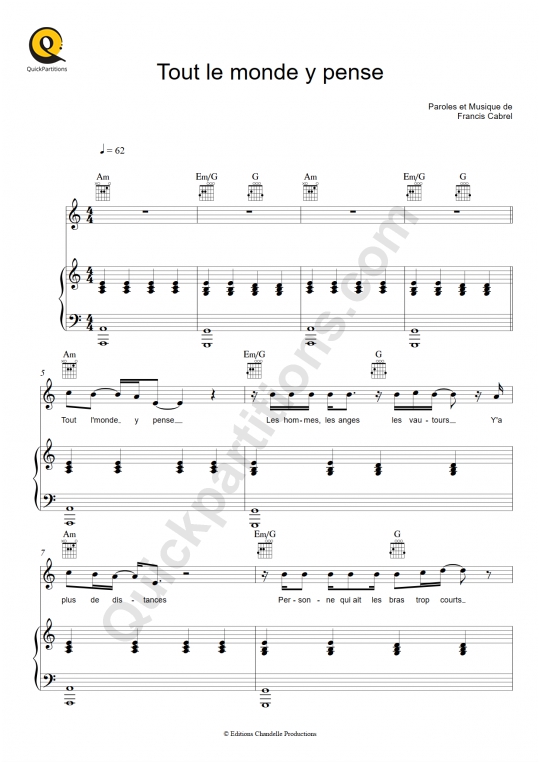Partition piano Tout le monde y pense - Francis Cabrel