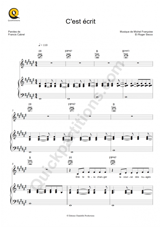 C'est écrit Piano Sheet Music - Francis Cabrel