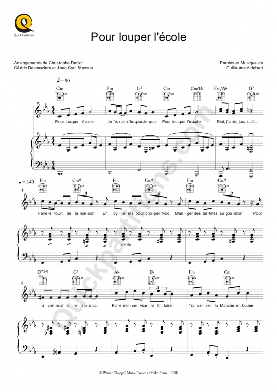 Partition piano Pour louper l'école (10 ans d'Enfantillages) - Aldebert