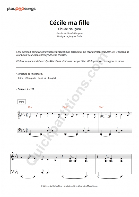 Support de cours Cécile ma fille - PlayPopSongs