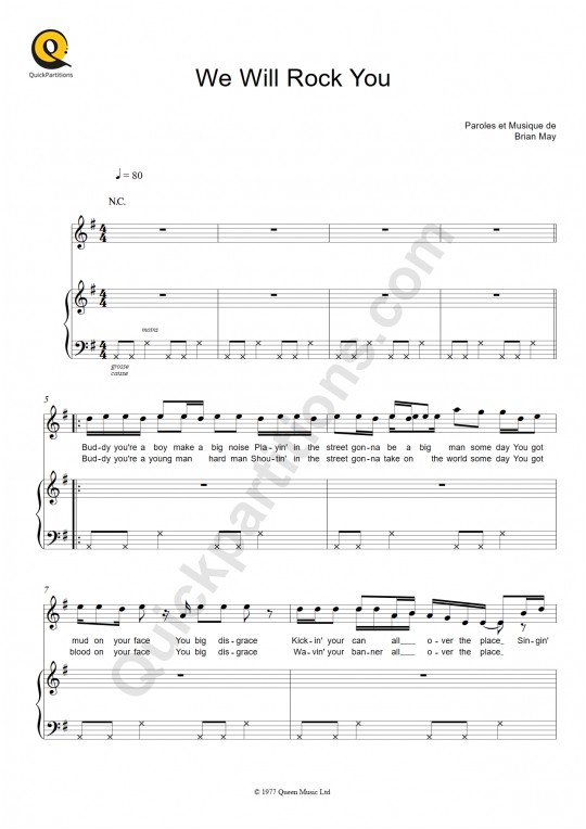 We Will Rock You Piano Sheet Music - Queen