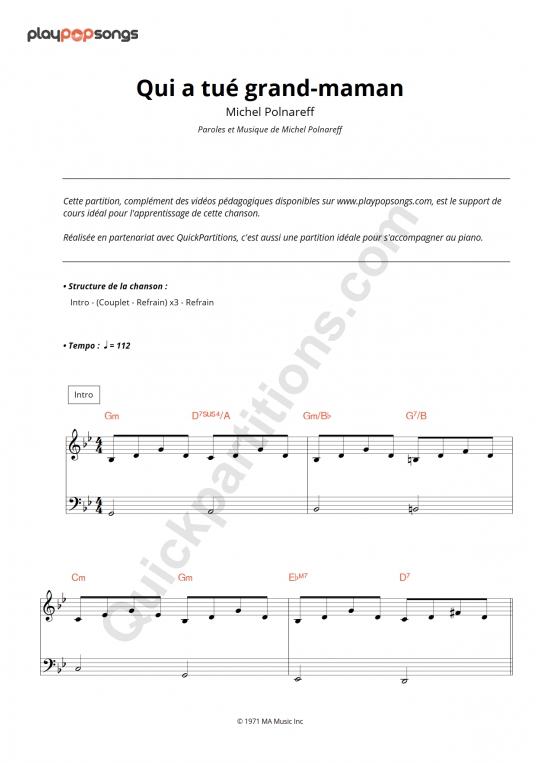 support de cours qui a tue grand maman playpopsongs partition digitale