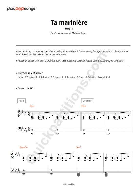 Ta Mariniere Course Material Playpopsongs Digital Sheet Music Ta mariniere hoshi paroles lyrics. quickpartitions