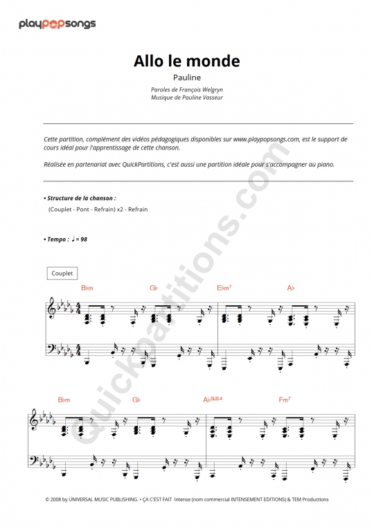 Support de cours Allo le monde - PlayPopSongs