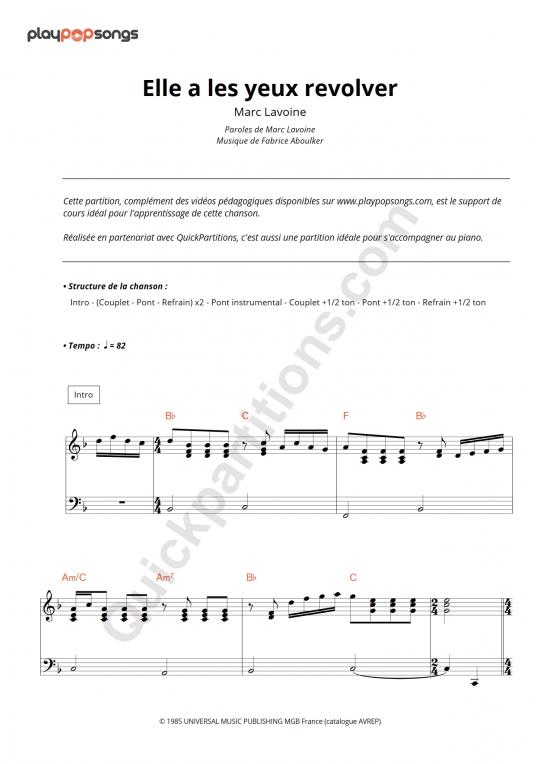 Support de cours Elle a les yeux revolver - PlayPopSongs