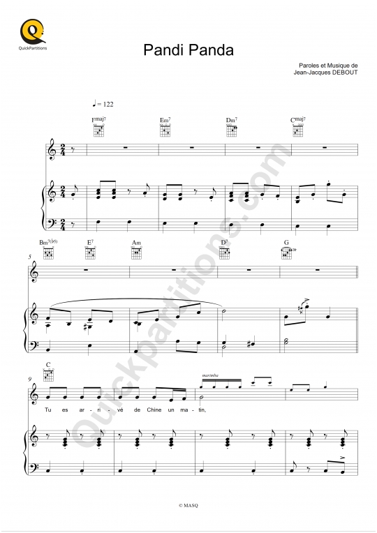 Pandi Panda Piano Sheet Music - Chantal Goya