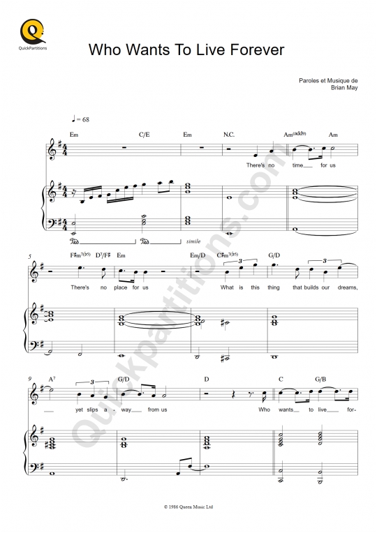 Partition piano Who Wants To Live Forever  - Queen
