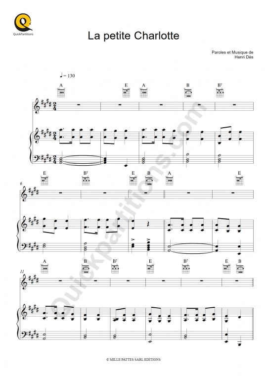 Partition piano La petite Charlotte - Henri Dès