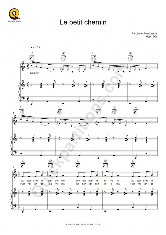 Partition piano Le petit chemin - Henri Dès