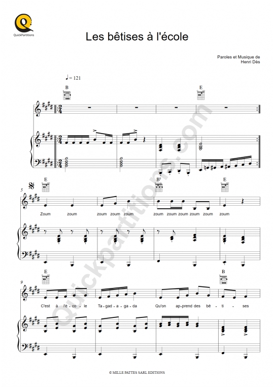 Les bêtises à l'école Piano Sheet Music - Henri Dès