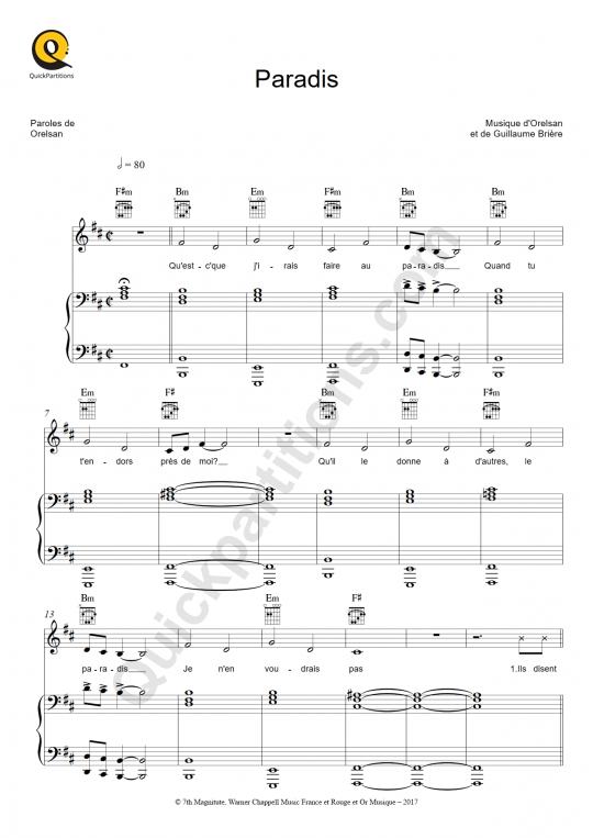 Partition piano Paradis - Orelsan