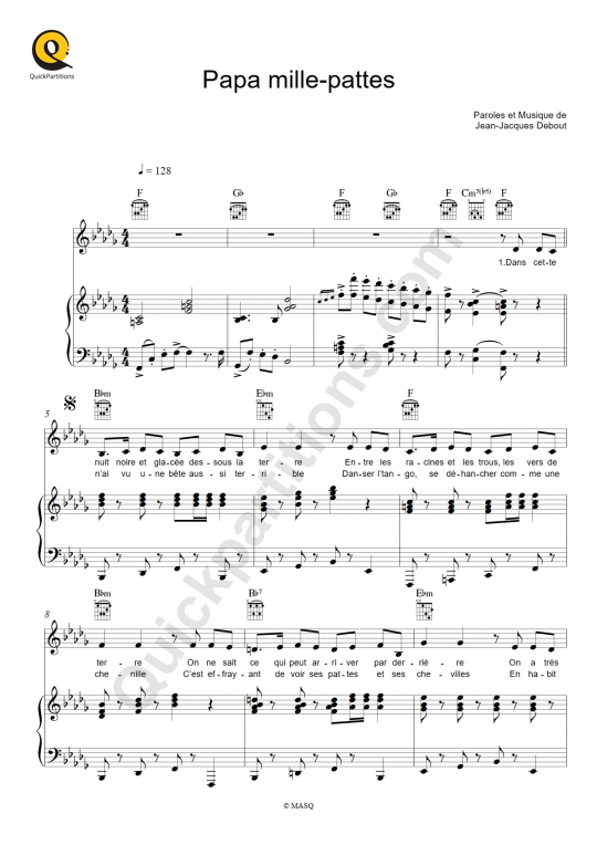 Partition piano Papa mille-pattes de Chantal Goya