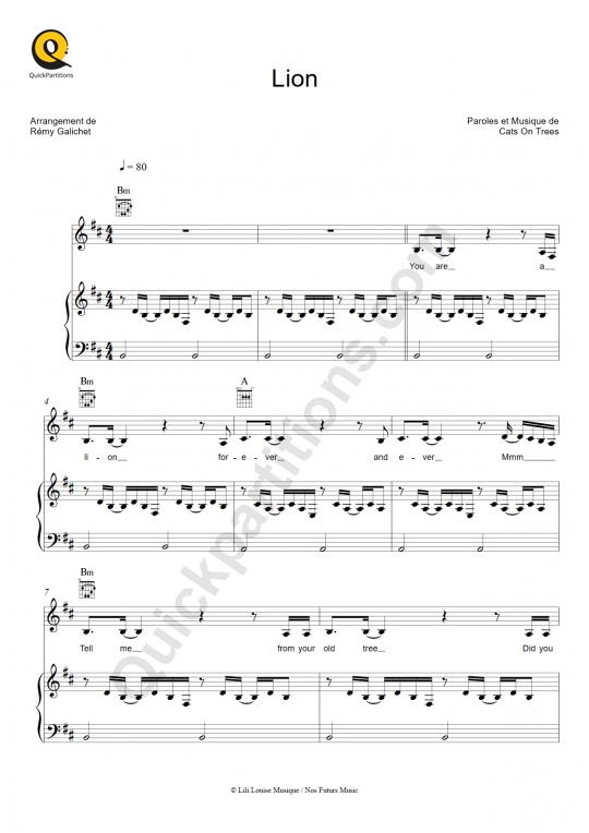 Lion Piano Sheet Music - Cats on trees